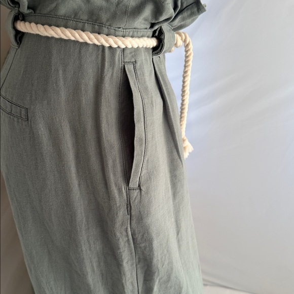 Driftwood Vicki green wide leg trouser pants with a cream removable rope belt - Picture 5 of 13